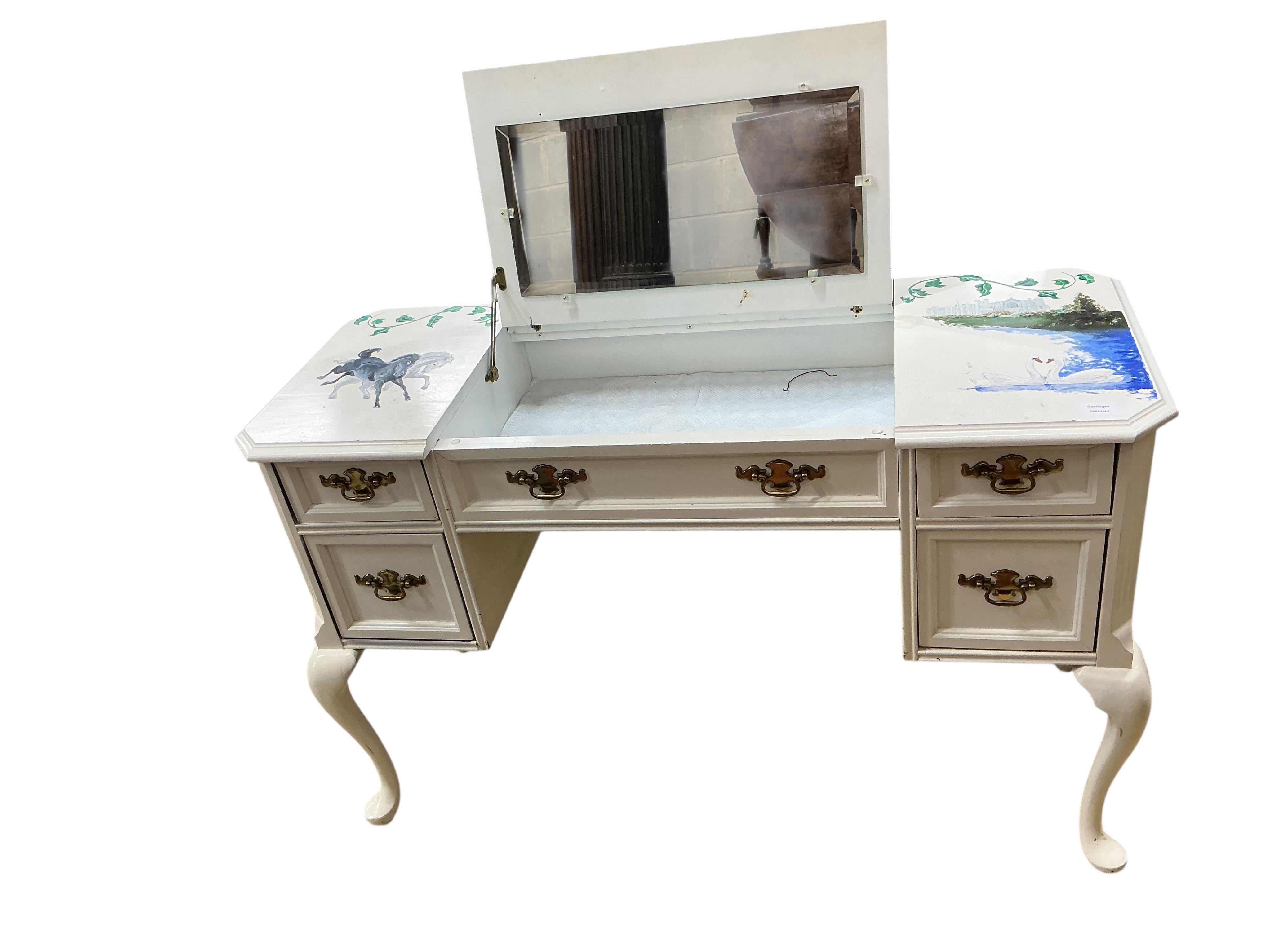 A white painted enclosed dressing table, width 124cm, depth 48cm, height 78cm
